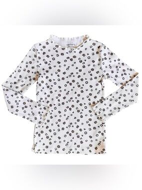 Carter's 3T Girls animal print leopard cream lettuce trim long sleeve top